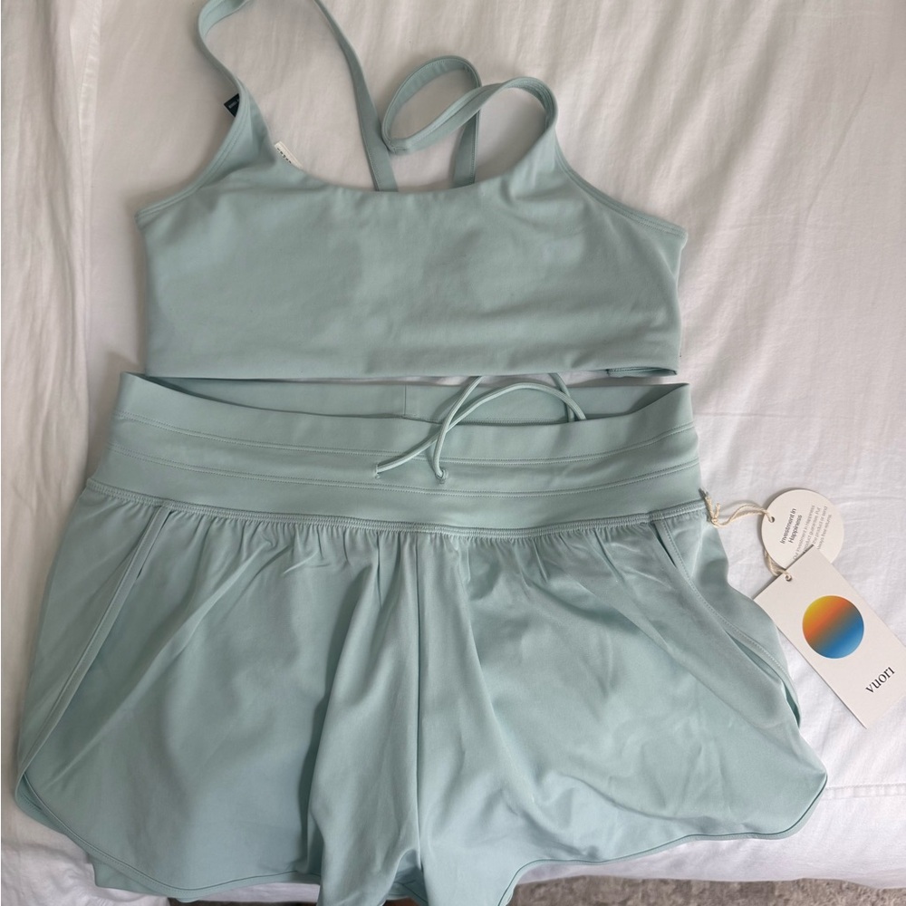 Vuori Women's Athletic Shorts and Cropped Tank Set in Light Mint